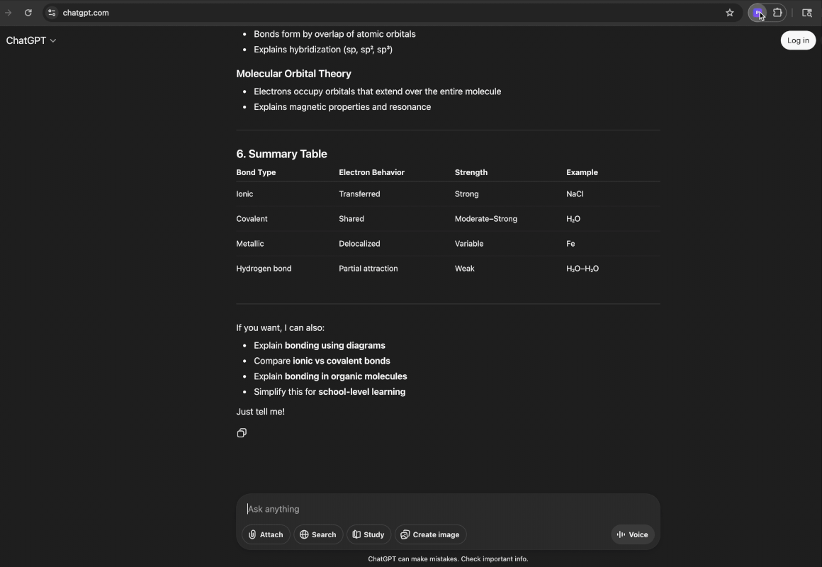 Clicking extension and pasting prompt